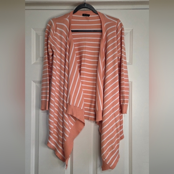 Shop Ruche Coral & White Waterfall Draped Open Front Cardigan - Size L - Picture 1 of 6